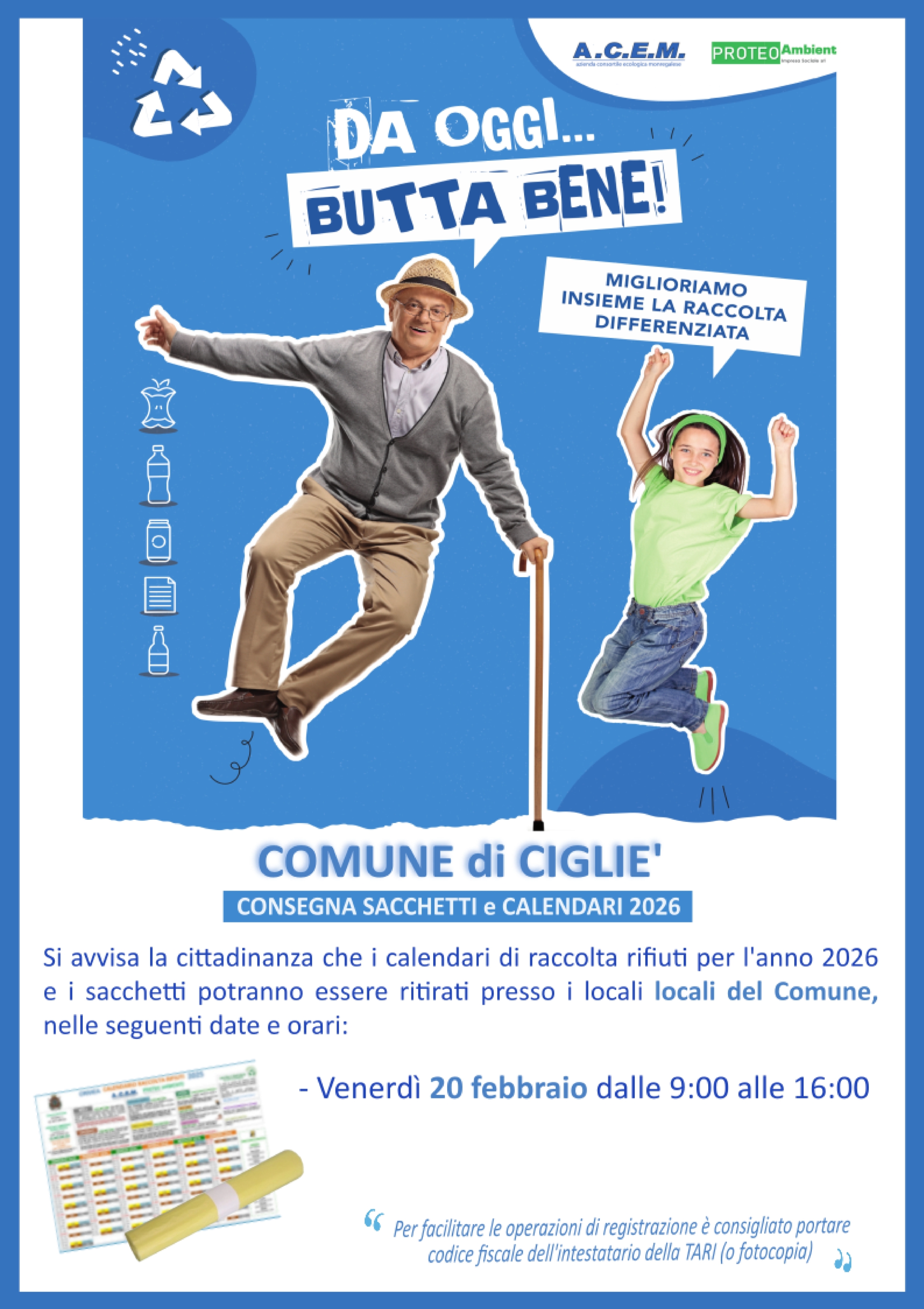 Raccolta rifiuti-consegna sacchetti e calendari anno 2026.