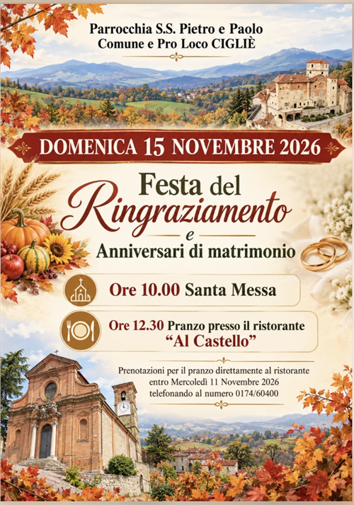 Festa del Ringraziamento e Anniversari matrimoni